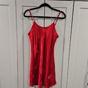 Inner Most Red Satin Slip Dress with Heart Embroidery